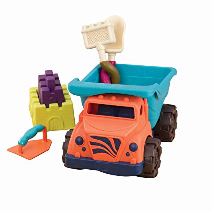 B. Toys – Coastal Cruiser – 20” Toy Dump Truck with 5 Funky Sand Toys for Kids 18 M  (6-Pcs)