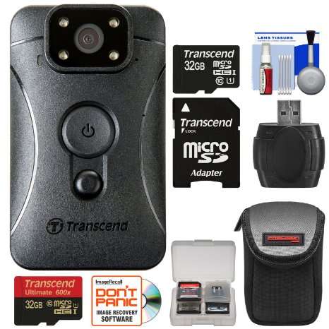 Transcend DrivePro Body 10 1080p HD Video Camera Camcorder with 2 32GB Cards  Case  Reader  Kit