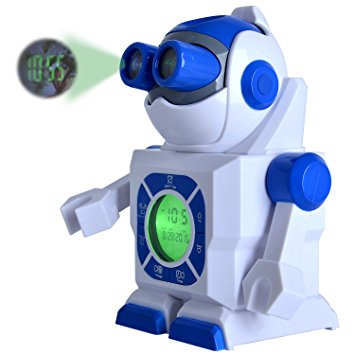 Kingstar 7" Robot Led Projection Alarm Clock, Portable Image Display Kids Digital Clock Night Light Projector