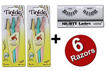 Tinkle Eyebrow Razor for Beautiful Eyebrows (6pcs)   Mighty Lashes by COTU ® (1 pair Random Style)