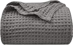 PHF Ultra Soft Waffle Weave Blanket King Size 104"x 90"- Washed Lightweight Breathable Cozy Woven Blanket Perfect for Spring Summer - Great Decor for Couch Bed Sofa Home Car - Grey