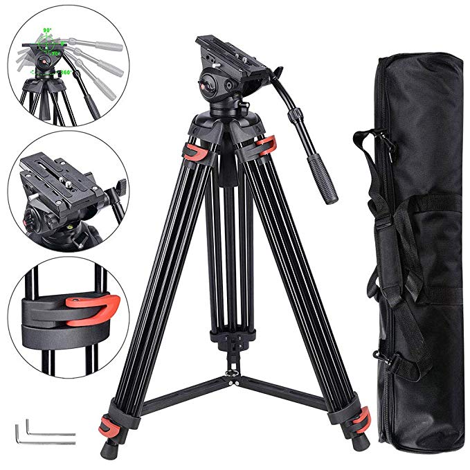 AW 71" Professional Camera Tripod Portable DV Video Steady Stand Fluid Damping Head Kit with Carry Bag 22lbs Capacity