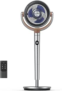 Dreo 23dB Silent Pedestal Fan, 120° 120°Omni-directional Oscillating Fan For Bedroom, 80 ft Circulator With Remote, DC Motor Quiet Standing Fans, Adjustable Height, 8 Speeds, 3 Modes, 8H Timer