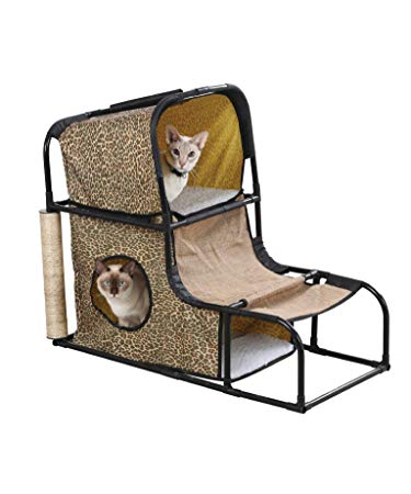 Hoovy Cat Playhouse with Scratcher: Multilevel Cat Condo w/Sisal Scratching Post|Cute Kitten Play House w/Hiding Spots, Fleece Mats & Cat Hammock to Keep Your Cat Active & Happy|Top Cat Lover’s Gift