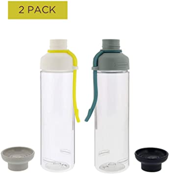 Rubbermaid Water Bottle Set, 2 Pack - 20-Ounce Reusable Water Bottles for On-The-Go Drinking With Convenient Carry Strap - Ideal For Gym and Travel - Twist-Off Cap, Easy Refill, and Dishwasher Safe