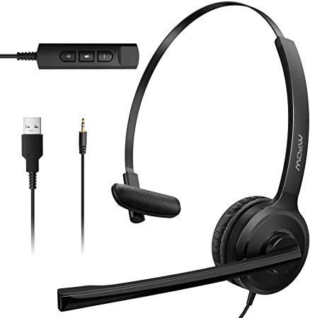 Mpow 2.5mm Phone Headsets with Microphone Noise Cancelling, Single-sided USB Headset with Mute/Volume Control for Computer, Comfort-Fit VOIP Headset for AT&T/Panasonic/Vtech/Uniden/Cisco/Polycom