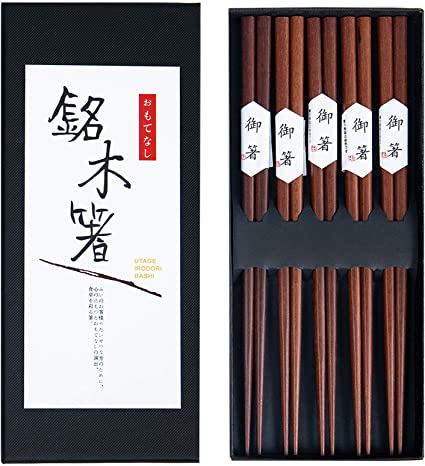KALINCO 5-Pairs Natural Acacia Wood Chopsticks, Japanese Reusable Chopsticks,Minimalism, Premium Quality Gift Set