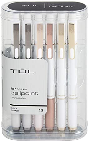 TUL BP3 Retractable Ballpoint Pens, Medium Point, 1.0 mm, Pearl White Barrel, Black Ink, Pack of 12 Pens