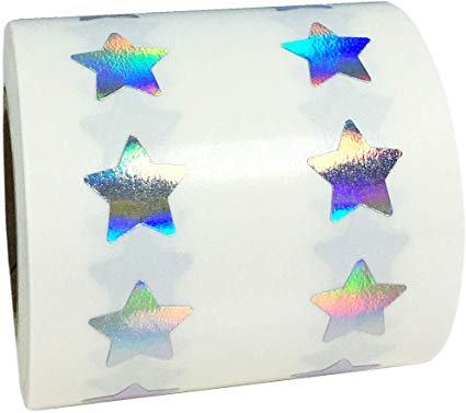 Silver Holographic Star Shape Stickers Teacher Supplies 0.50 Inch 1,000 Adhesive Labels