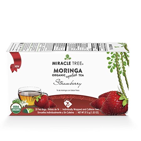 Miracle Tree - Organic Moringa Superfood Tea, 25 Individually Sealed Tea Bags, Strawberry