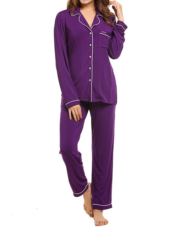 Ekouaer Pajamas Women's Long Sleeve Sleepwear Soft Pj Set XS-XXL