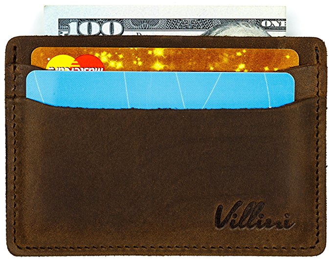 Villini Leather Slim Credit Card Holder - Front Pocket Wallet - Minimalist Card Case