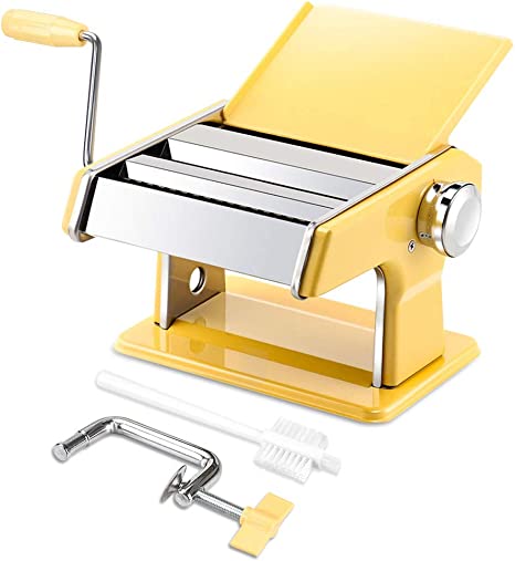 elabo Pasta Maker Machine - Stainless Steel Roller and Cutter- 7 Adjustable Thickness Settings Noodles Maker with Hand Crank, Perfect for Spaghetti, Fettuccini, Lasagna or Dumpling Skins