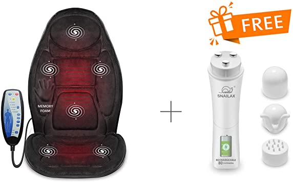 Snailax Memory Foam Massage Cushion with Heat, Massage Chair Pad & Portable Wireless Pocket Massager