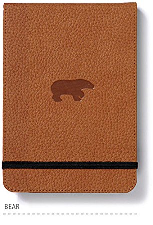 Dingbats Wildlife Pocket A6  (6.1 x 4.1) Reporter Notebook - PU Leather, Micro-Perforated 100gsm Cream Pages, Inner Pocket, Elastic Closure (Grid, Brown Bear)