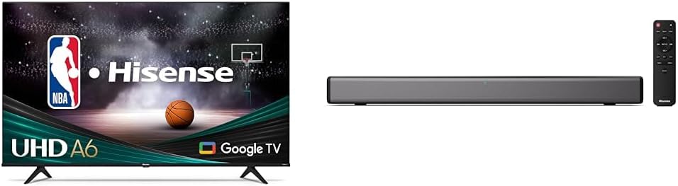 Hisense 75-Inch Class A6 Series 4K UHD Smart Google TV with Alexa Compatibility & HS214 2.1ch Sound Bar with Built-in Subwoofer, 108W, All-in-one Compact Design