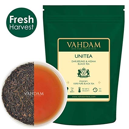 VAHDAM, UNITEA Black Tea (100+ Cups) | Blend Of Darjeeling Tea & Assam Tea | 100% PURE Black Tea Leaves | ROBUST & FLAVORY Black Tea Loose Leaf | Brew as Hot Tea, Iced Tea or Latte | 9oz Loose Tea