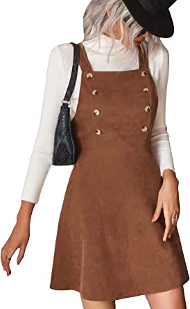 Milumia Women's Overall Pinafore Dress Corduroy O-Ring Zip A Line Strap Pleated Mini Suspender Skirt