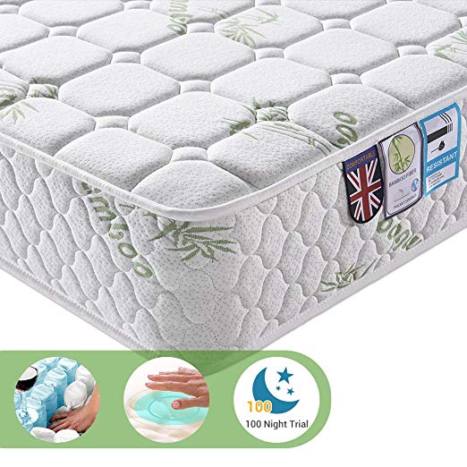 Lv. life Single Bamboo Fiber Mattress, 3FT Single Pocket Sprung and Memory Foam Mattress Pressure Relief with 9-Zone Support System - 100 Nights Trial