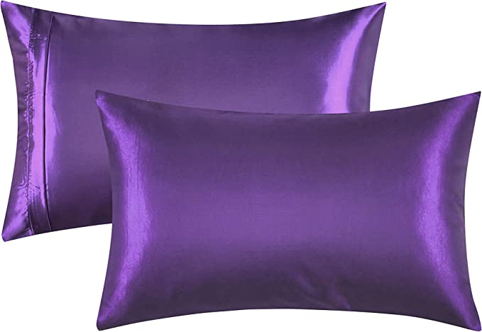 Alexandra's Secret Home Collection Satin Pillowcase for Hair and Skin, Pack of 2 - Feels Like Real Silk Pillow Cover - Satin Pillow Cases Set of 2 with Zipper Closure (Purple, King)