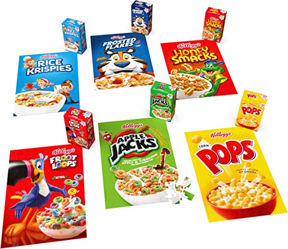 Kellogg's, Fun Pack Puzzles 6 Square Cereal Boxes Bundle Gift Set of Froot Loops, Frosted Flakes, & More, Kids and Adults Aged 4 and up