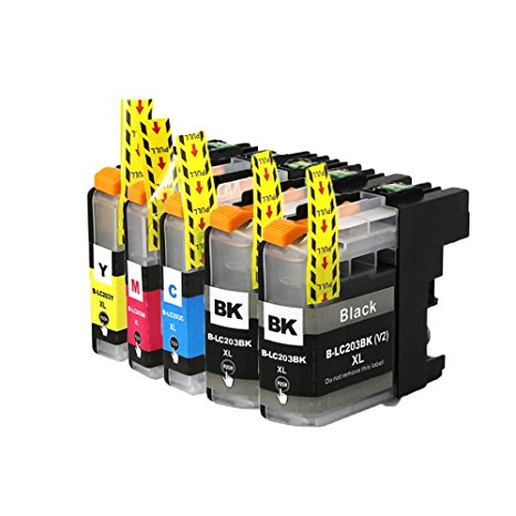 INKMATE Compatible Ink Cartridge For Brother LC203 XL LC203XL High Yield (2 Black LC203BK, 1 Cyan LC203C, 1 Magenta LC203M, 1 Yellow LC203Y) 5 Pack