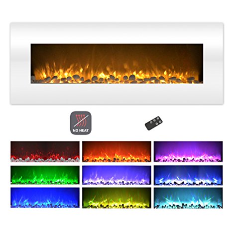 Electric Fireplace-Wall Mounted Color Changing LED Flame, NO HEAT, With Multiple Decorative Options and Remote Control by Northwest (50-inch, White)