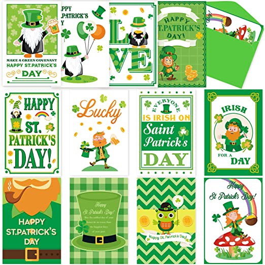 24 Pieces St Patrick's Day Card with Envelope Green Shamrock Irish St Patrick's Day Cards St Patrick's Day Assorted Greeting Cards for St Patrick's Day