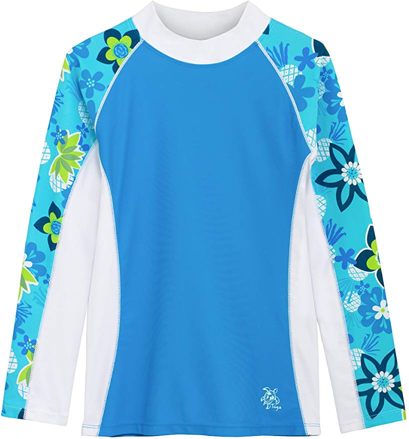 Tuga Girls Long Sleeve Rash Guards 1-14 Years, UPF 50  Sun Protection Swim Shirt