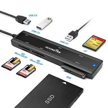 Rocketek USB 3.0 Portable Docking Station with CF Card & SD Card & Micro SD Card Reader & 2 Ports USB 3.0 Hub & Sata Adapter