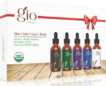 Best Organic Carrier Oil Gift Set for Hair Face and Body- Castor Oil Jojoba Oil Tamanu Oil Argan Oil and Blend Bottle -Gio Naturals is 100 Pure and Cold Pressed -Perfect for mixing with Essential oils