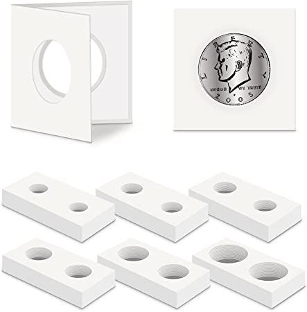 120 Pieces Self Adhesive Coin Holders, Cardboard 2x2 Holders, 6 Assorted Sizes Coin Flips Coin Collection Supplies Collecting Accessories Coin Cardboard Holders for Collectors