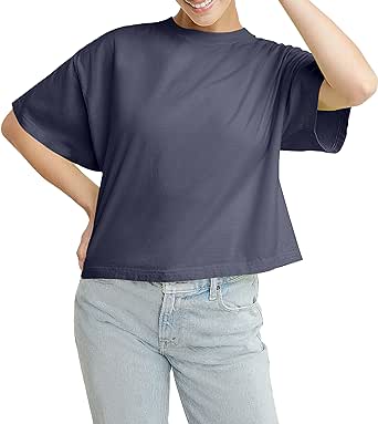 Hanes Originals Garment Washed T-Shirt, Crewneck Crop Tees for Women