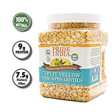 Pride Of India - Indian Split Yellow Chickpea Lentils - Protein & Fiber Rich Chana Dal, 3 Pound Jar