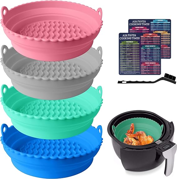 Onite Air Fryer Silicone Liners, Air Fryer Liners Square Pot for 4 to 8 QT, with Air Fryer Magnetic Cheat Sheet, Food Safe Reusable Air Fryers Oven Accessories, 4 Colors