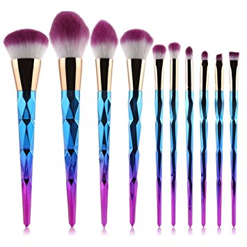 Coshine 10pcs Unicorn Rainbow Diamond Makeup Brush Set Professional Foundation Powder Cream Blush Brush Kits