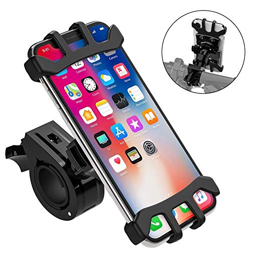 TOTOBAY Bike Phone Holder Universal Handlebar Bicycle Phone Mount 360° Rotatable Adjustable Shock-Absorbing Bike&Motorcycle Smartphone Holder Cradle with Extendable Silicone Strap for Smartphone