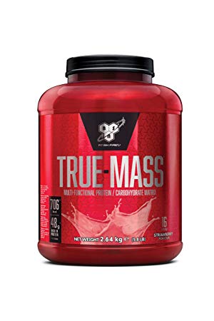 BSN True Mass Weight Gainer Whey Protein Powder with BCAA's and glutamine. Mass Gainer by BSN -  Strawberry Milkshake, 16 Servings, 2.6kg
