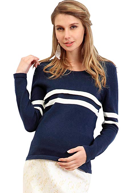 Sweet Mommy Maternity and Nursing Long Sleeve Placement Stripe Organic Cotton Sweater