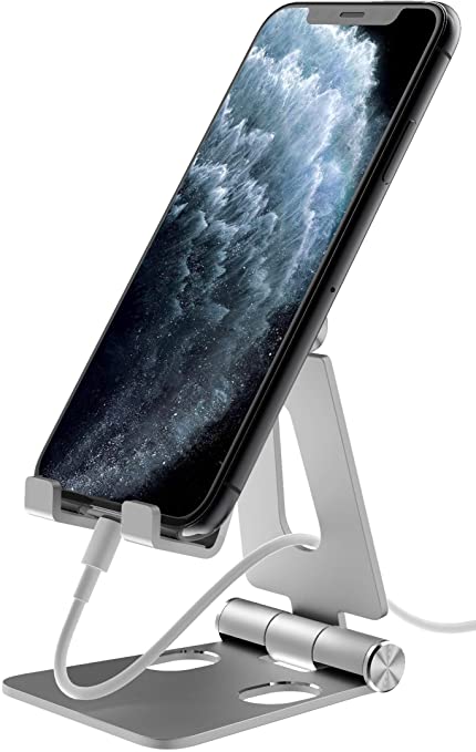 Aduro U-Rise Adjustable Phone Stand Foldable [Aluminum Steel] Universal Cell Phone Holder Portable Cell Phone Stand for Desk Silver