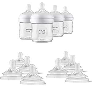 Philips Avent Natural Baby Bottle, 4oz, 4pk, SCY900/04 & Natural Response Baby Bottle Nipples Flow 3, 1M , 4pk, SCY963/04 & Natural Response Baby Bottle Nipples Flow 4, 3M , 4pk, SCY964/04