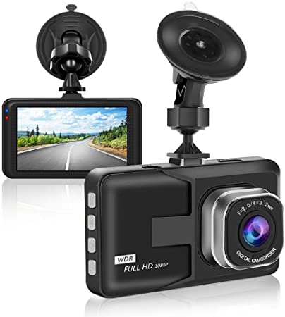 Aigoss Dash Cam for Cars, 1080P Full HD Dash Camera Recorder Supports Night Vision/G-sensor/Loop Recording/Motion Detection/Parking Monitor, 3 Inch Screen Car Dash Video Recorder Black