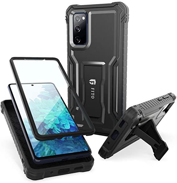 FITO Samsung Galaxy S20 FE 5G Case, Dual Layer Shockproof Heavy Duty Case for Samsung S20 FE 5G Phone with Screen Protector, Built-in Kickstand (Black)