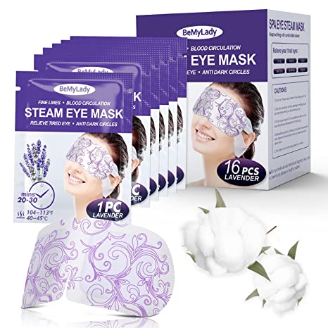 16 Packs Steam Eye Masks for Dry Eyes, SPA Warm Eye Mask, Relief Eye Fatigue Hot Sleep Eye Mask for Puffy Eyes Mask, Disposable Moist Heating Compress Pads for Sleeping- Lavender