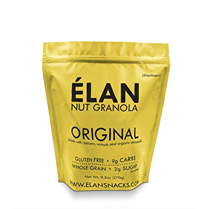 ELAN Low Sugar Oatmeal Granola - Filling Heart Healthy Nut and Oat Cereal - Simple Ingredients Only - Gluten Free, Salt Free, Low Carb Breakfast Food (Pecan Almond Walnut, 9.5 Ounce Bag)
