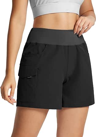 BALEAF Women's 5" Athletic Shorts High Waisted Quick Dry with Cargo Pockets Hiking Climbing Summer Shorts