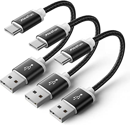 Short USB C Cable Fast Charge, [1ft, 3-Pack] CLEEFUN USB to Type C Charging Cord Braided Compatible with Samsung Galaxy S20 S10e S10 S9 S8 Plus A10e A11 A20 A21 A40 A51 A50 Note 20 10 9 8, LG G8 G7 G6