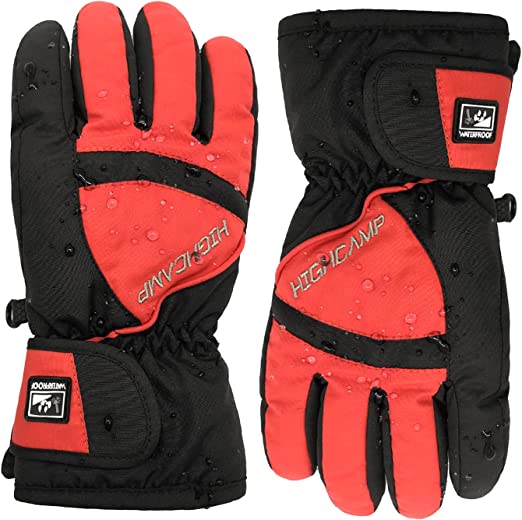 HIGHCAMP Kids Boy Girl Waterproof Ski Snow Gloves Cold Weather Warm Winter Gloves