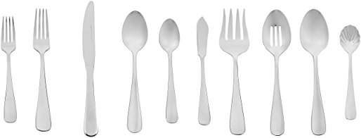 AmazonBasics 45-Piece Stainless Steel Flatware Set with Round Edge, Service for 8