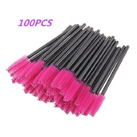 G2Plus® 100 Pack Disposable Eyelash Mascara Brushes Wands Applicator Makeup Brush Kits Pink